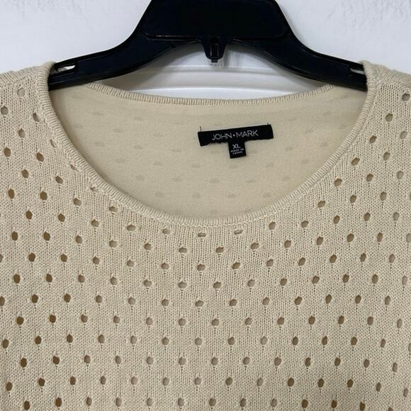 John Mark Beige Open Knit Floral Layered Ruffle Hem Sweater XL Boho Cottagecore - Picture 5 of 11